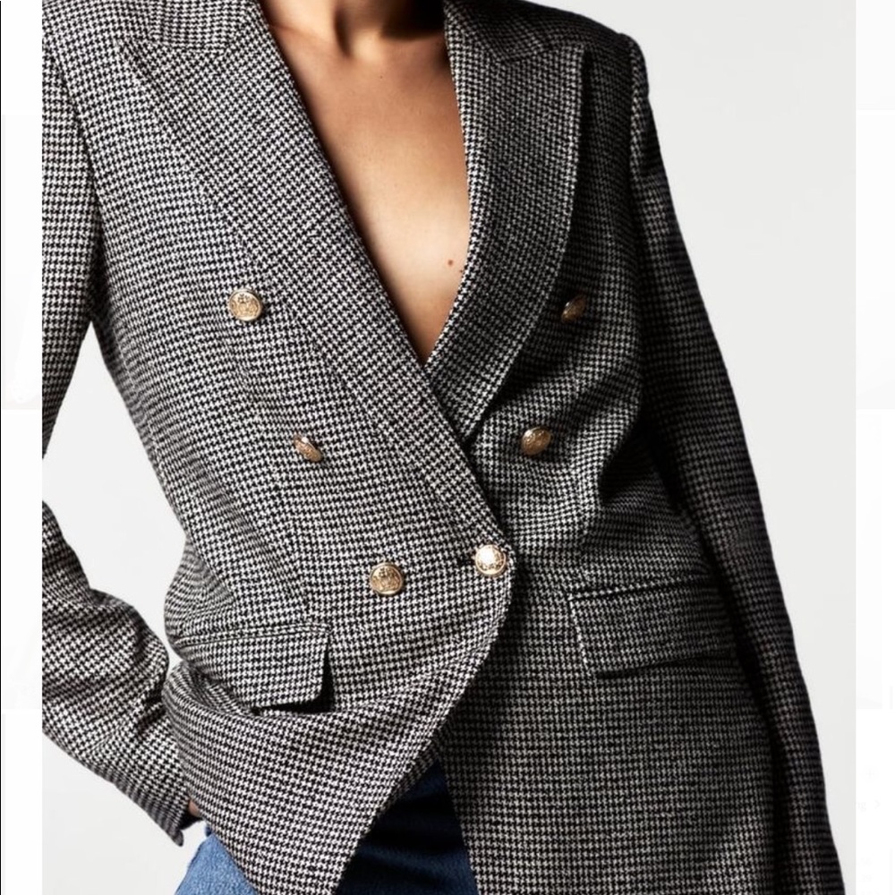 Zara Black and White Houndstooth Blazer